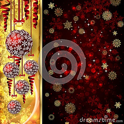 Ð¡hristmas card with Ð¡hristmas balls, serpentine Vector Illustration